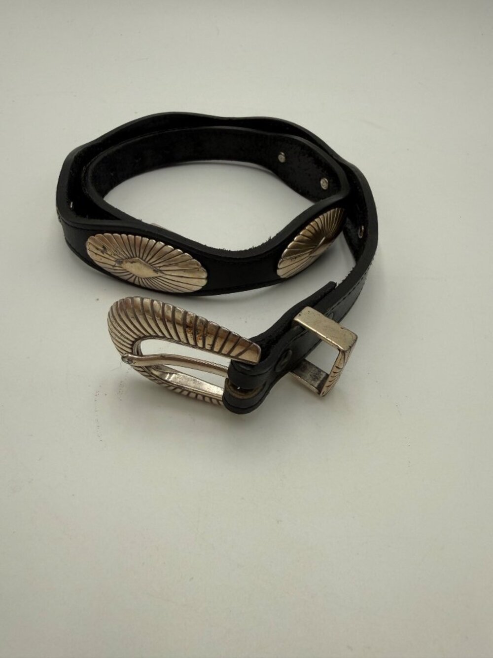 Justin Black Leather Belt Silver Tone Conchos Buckle Western Cowgirl Sz 28